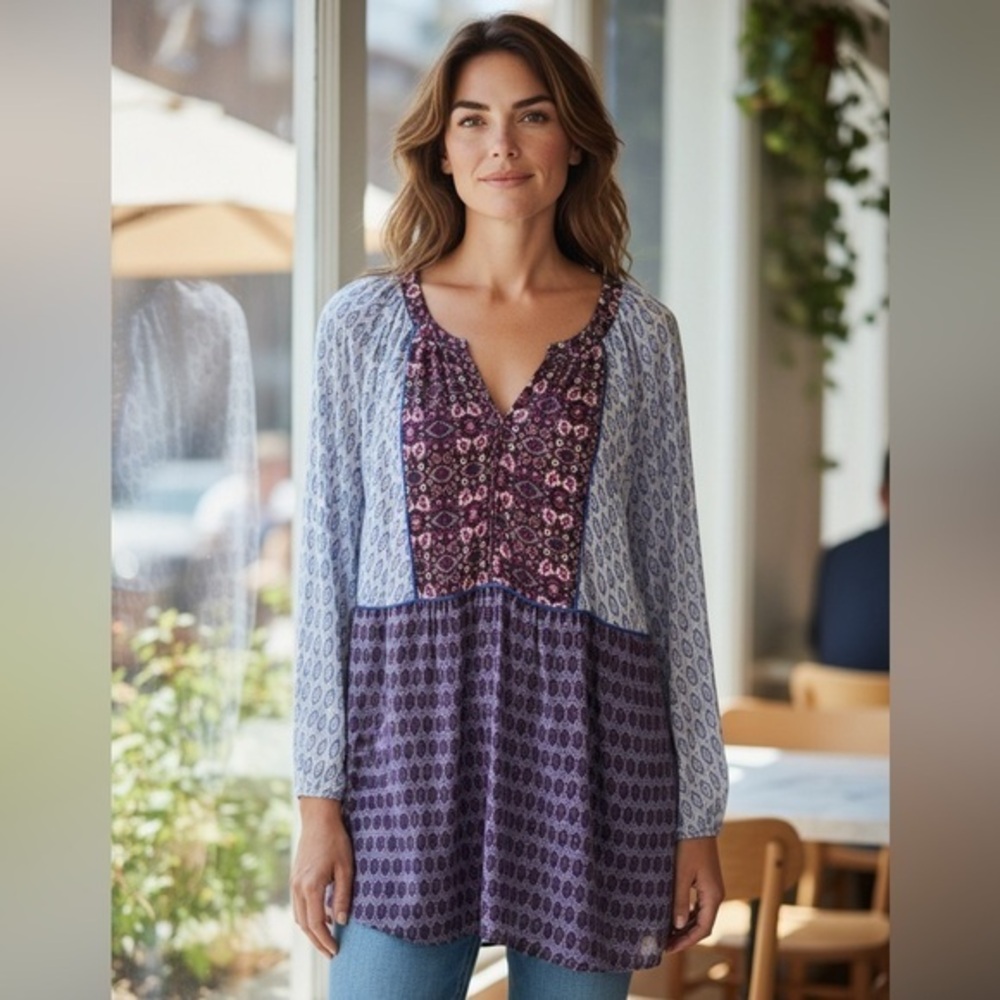 Kenar Vibrant Floral and geometric lightweight bohemian lightweight top  xlg